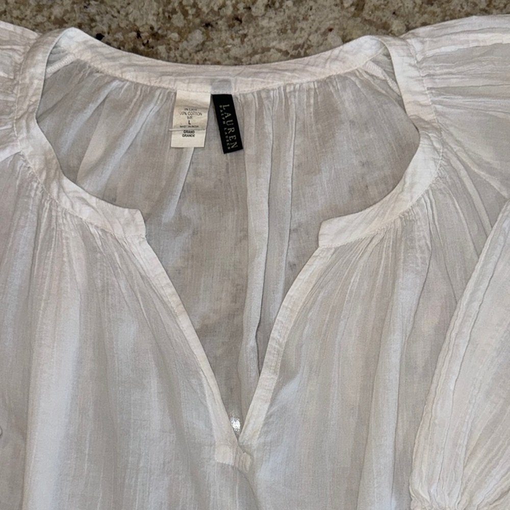 Ralph Lauren White Cotton Peasant Tunic Blouse Cover Up Size Large - Picture 3 of 12